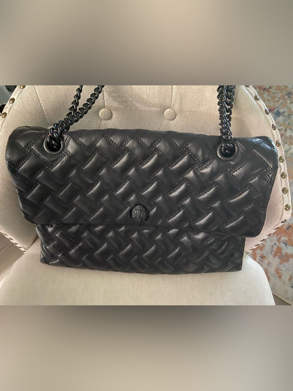 Kurt Geiger Black Quilted Leather Shoulder Bag with Chain Strap